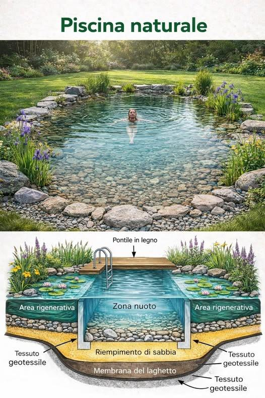 SharingProjects's tweet image. 📷📷 Piscine naturali: acqua pulita senza cloro 📷📷
📷 Due zone, un unico sistema equilibrato
Una zona per il bagno e una zona con piante che filtrano l’acqua, come in un ambiente umido naturale.
📷 Area di balneazione limpida e confortevole
Poche o nessuna pianta per mantenere…