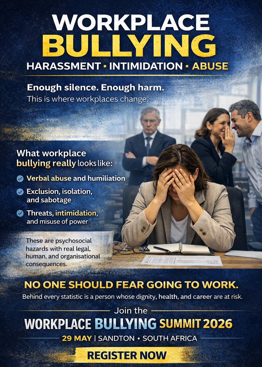 STOP BULLYING. DEFEND THE BULLIED.

Join the 2nd Annual Bullying and Harassment Summit
Empowerment Through Action

📍 Sandton, South Africa
📅 29 May 2026
Register: lnkd.in/dUucJb-g