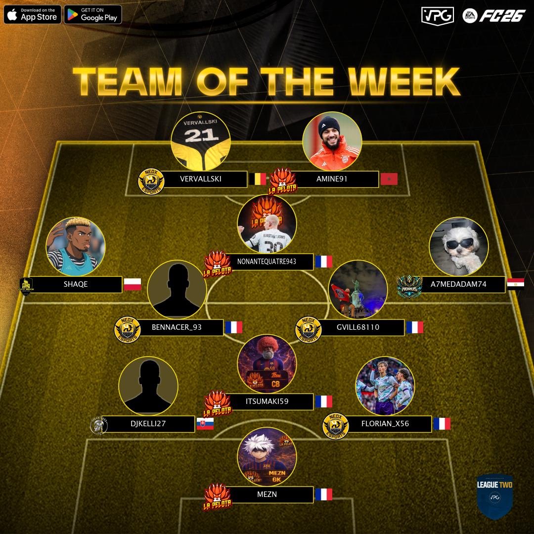 ⭐ Team of the week
📊 League Standings
⚽️ @easportsfc Competitive 11v11 
🗓️ Week 2
🏆 <a href="/VPGEurope/">Virtual Pro Gaming | Europe</a> - League 2

1: <a href="/StrenuaSWE/">Strenua SWE</a> 🇸🇪 
2: <a href="/BellatoresEfc/">Bellatores eFC</a> 🇨🇿 
3: <a href="/Sarajevo_eSport/">Sarajevo eSport</a> 🇧🇦
4: <a href="/Pandore_eFoot/">Pandore eFoot</a> 🇫🇷 
5: <a href="/1LaPelota/">⚽︎</a> 🇫🇷
6: @thegladiatorss 🇮🇹
7: @LDZCITYBOYS 🇵🇱 
8: <a href="/Eclipse_Utd/">Eclipse United</a> 🏴󠁧󠁢󠁥󠁮󠁧󠁿 
9: