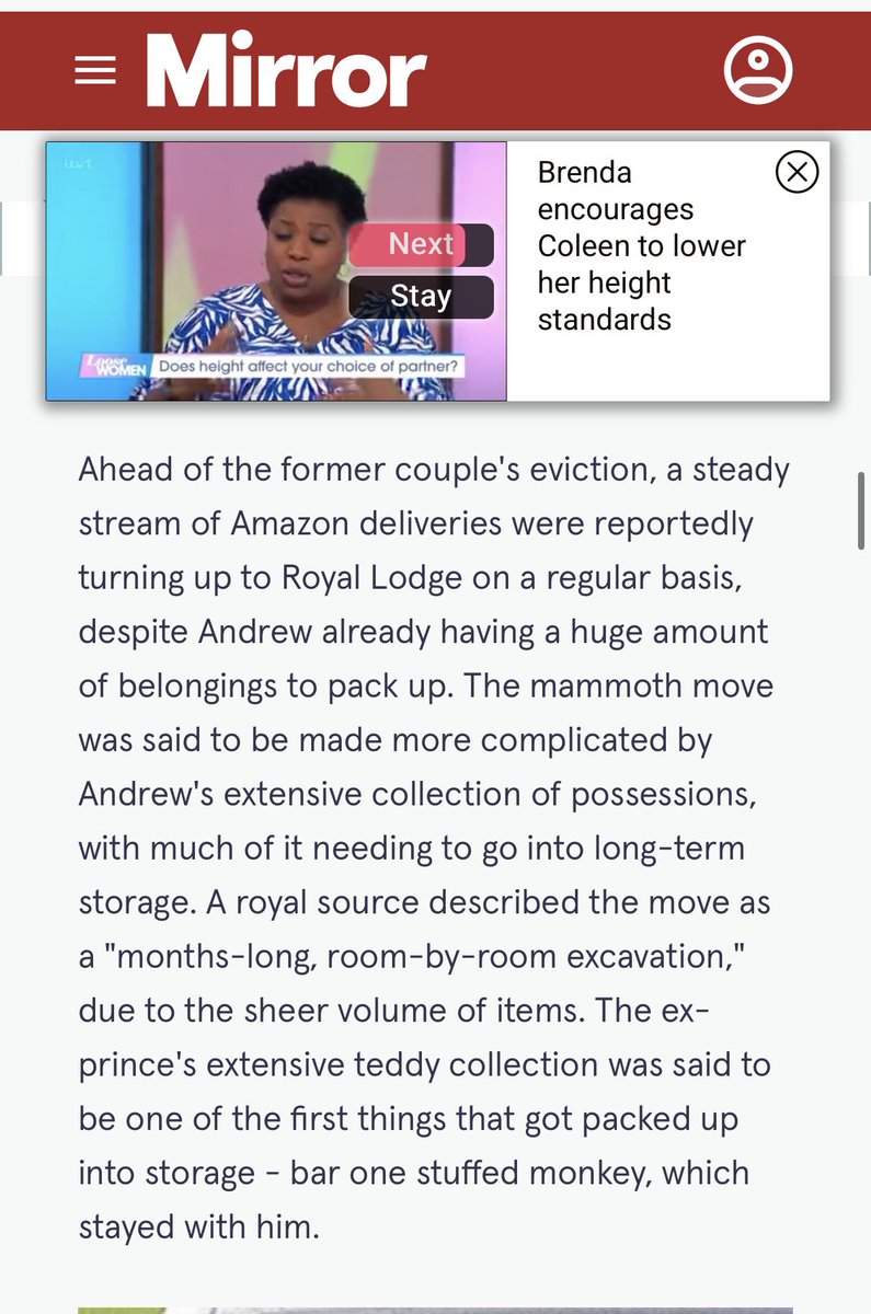 65 year old former prince has had to put his huge teddy bear collection in storage but is being allowed to keep one stuffed monkey this is all totally fucking normal isn’t it.