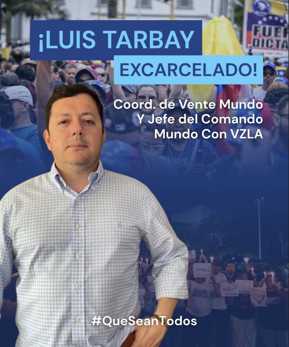 LUIS TARBAY EXCARCELADO ‼️

Gracias a todos los venezolanos en el mundo que alzaron la voz ❤️‍🩹
