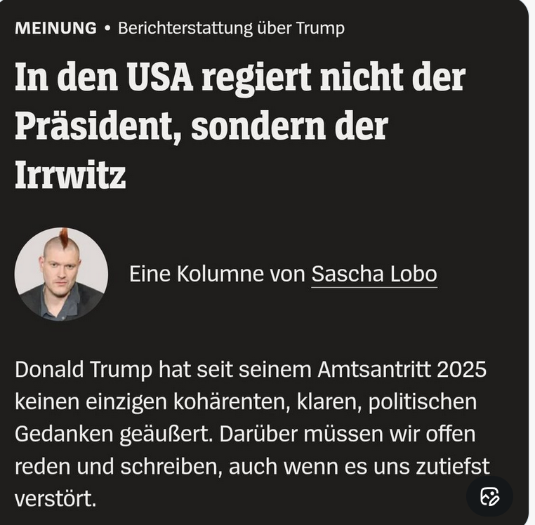 GFreiNews's tweet image. Sascha Lobo hat in seiner gesamten Medienkarriere noch keinen einzigen originellen Gedanken geäußert.

Der ist einfach anwesend und hat eine bekloppte Frisur. Das reicht in Deutschland für Medienprominenz.
