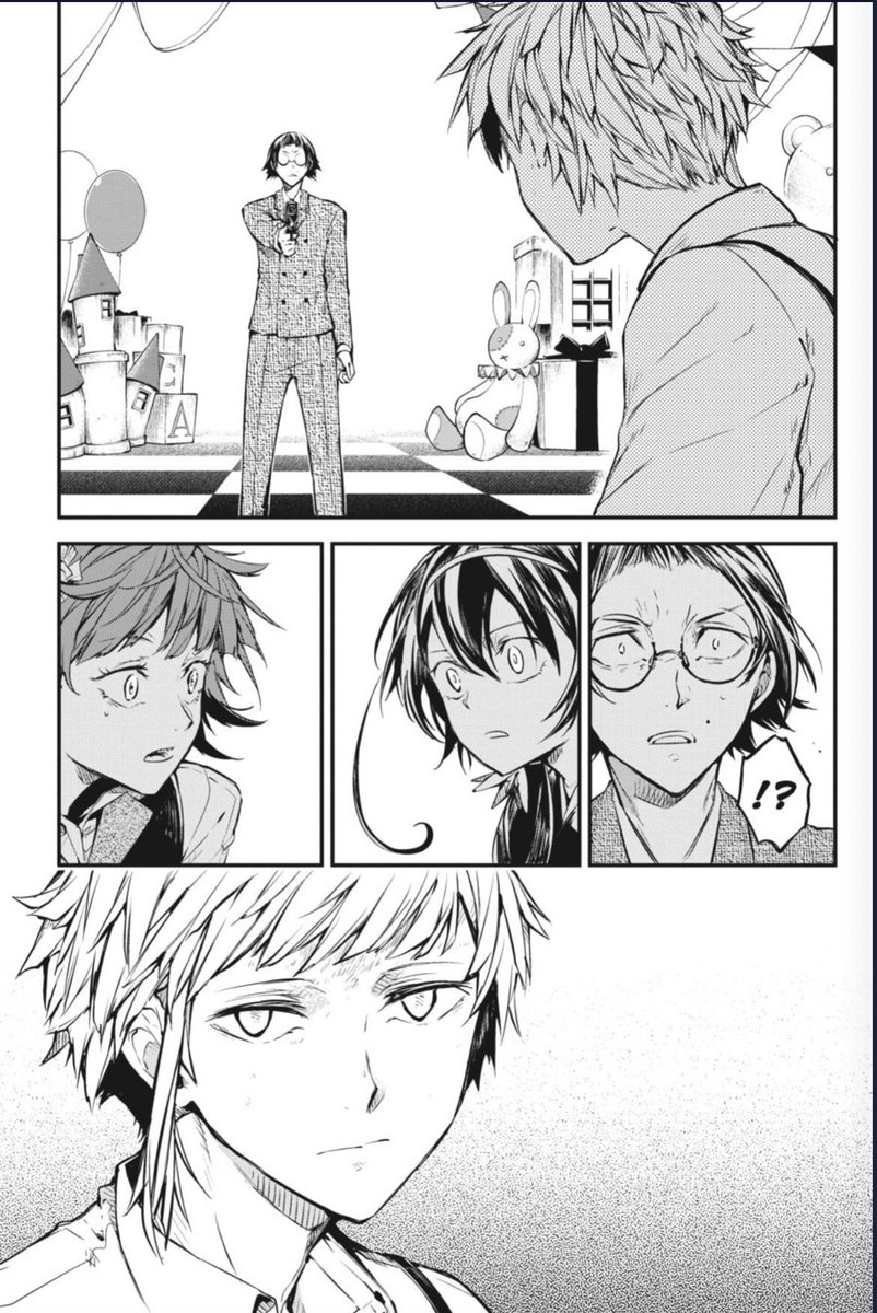 I wonder if this will play a role in the future, clearly nothing bad happened but I wonder if Ango feels more guilty than he where(he was affected by the Book ig???), if he’ll confess to Dazai and how he’ll react, or Atsushi will tell him

Ok ok actually I just want to see drama