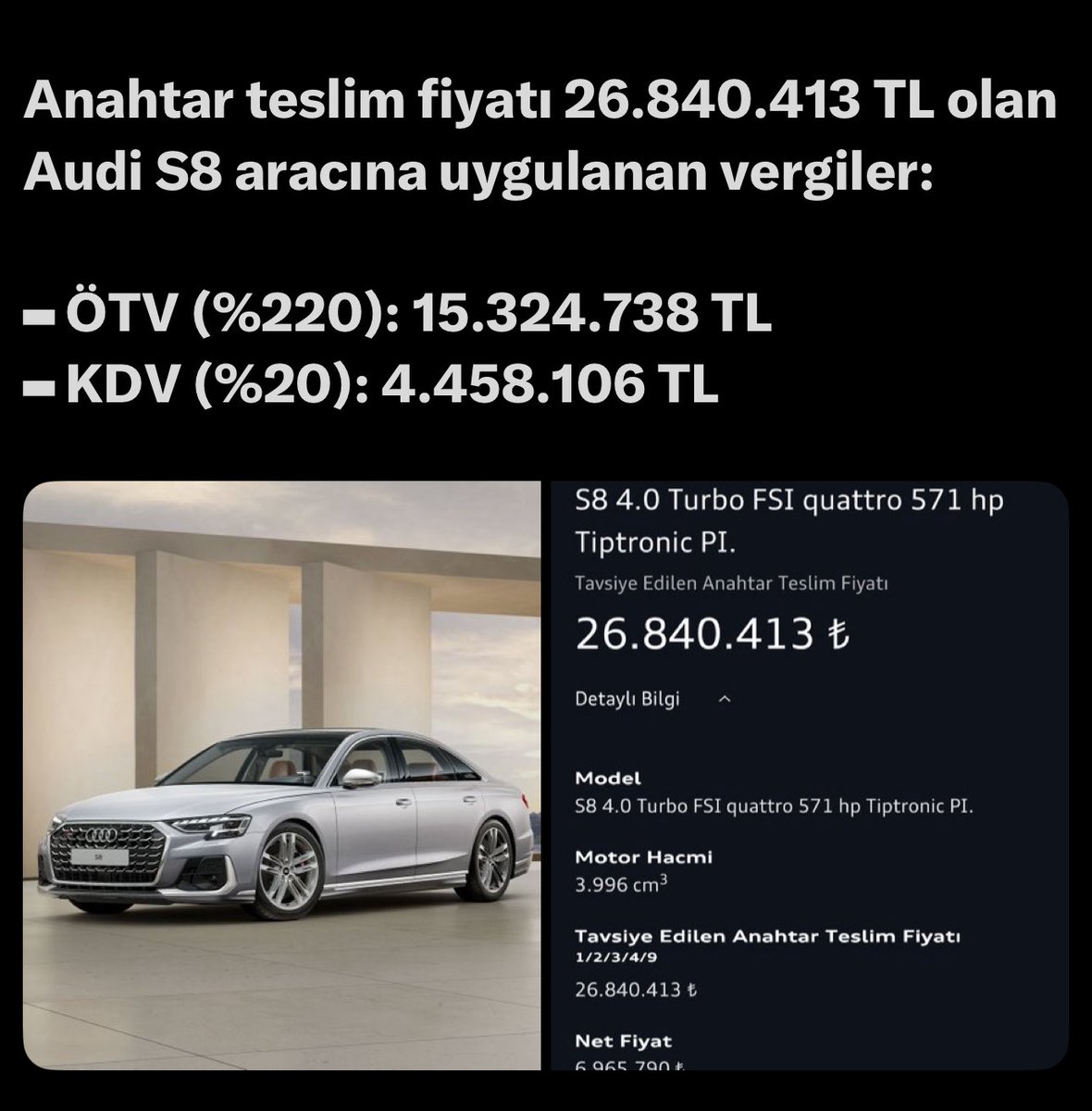 Audi firması bizim verginin 5/1 ini kazanmıyordur.