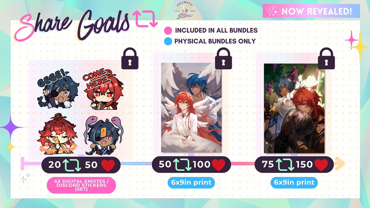 "Sharing is caring," Kaeya said.
Diluc scoffed. "I don't share the spotlight."
"Not that."

What does Kaeya mean? 
Hint: click the heart below 😏 

It's time for our #kaeluc SHARE CAMPAIGN! Unlock these goals for all orders by sharing this post! Cumulative across all platforms ❤