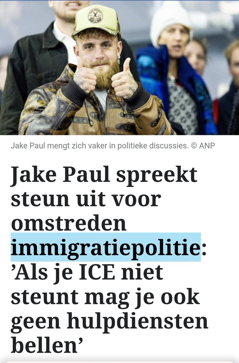 Boxer <a href="/anthonyjoshua/">Anthony Joshua</a> sloeg <a href="/jakepaul/">Jake Paul</a> te hard. De knock out heeft hersenschade veroorzaakt.
Jake steunt niet alleen de ICE, hij vindt dat critici ook geen recht hebben om 112 te bellen... Hij vergelijkt het levende ongedierte dat zich ICE noemt met een officiële hulpdienst