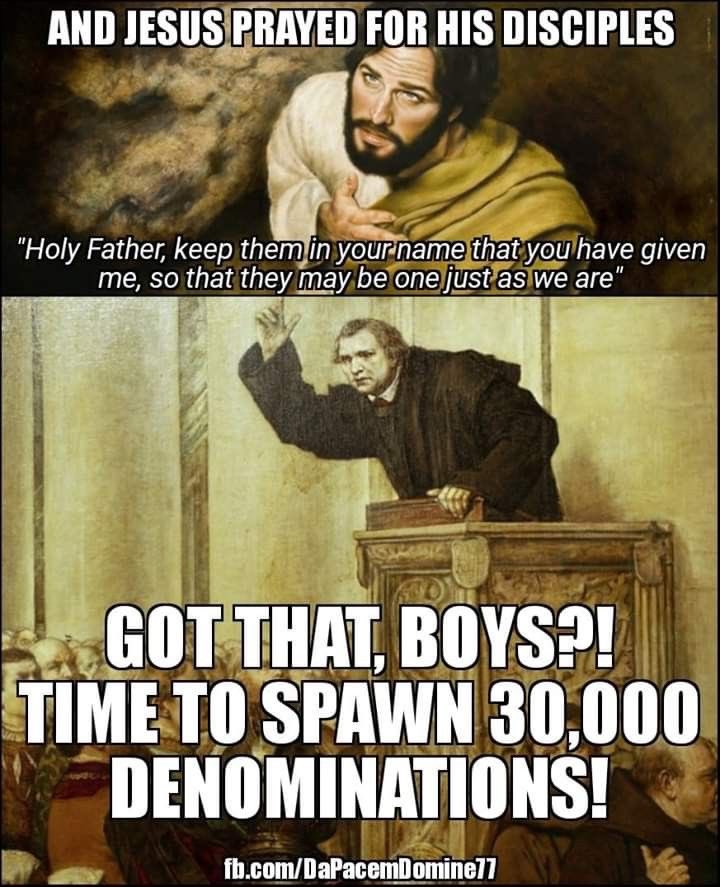 Jesus prayed for one Church.
The Reformation produced thousands.