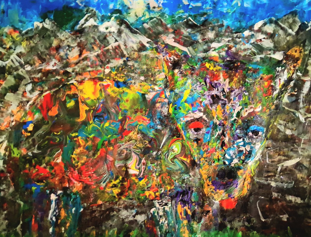 JeremyC521876's tweet photo. #TrippyDog #PsychedelicArt #AbstractLandscape #ColorBurst #ContemporaryPainter #ImpressionistVibes #ArtTherapy #TexturePainting #ArtbyJeremyCombs https://t.co/mS4qprLMBq