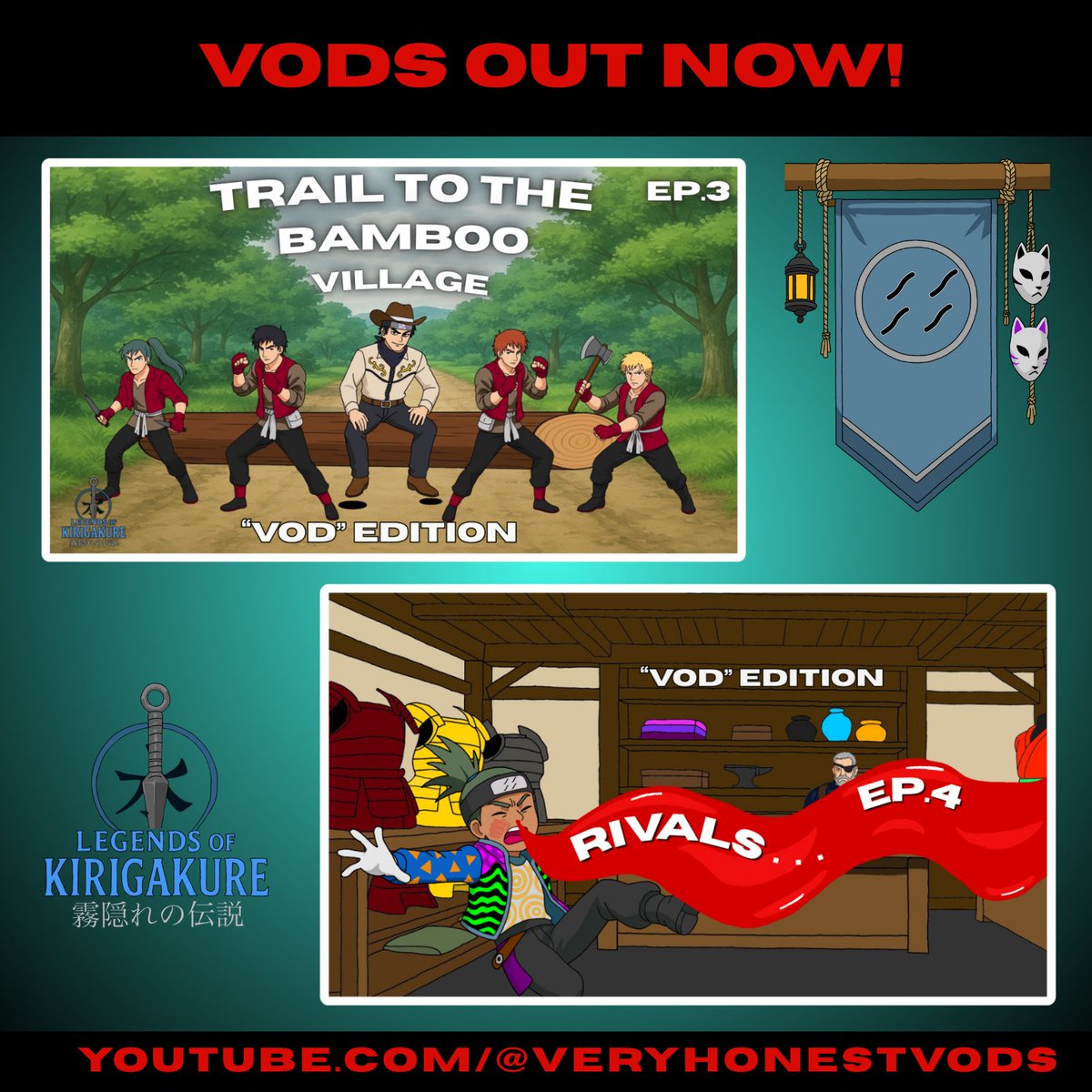 VeryhonestX's tweet photo. Hey everyone! We have posted all of our VODs for The Legends Of Kirigakure Season 1 on https://t.co/KqPjanDV8I ! https://t.co/3YpGbZ59o2