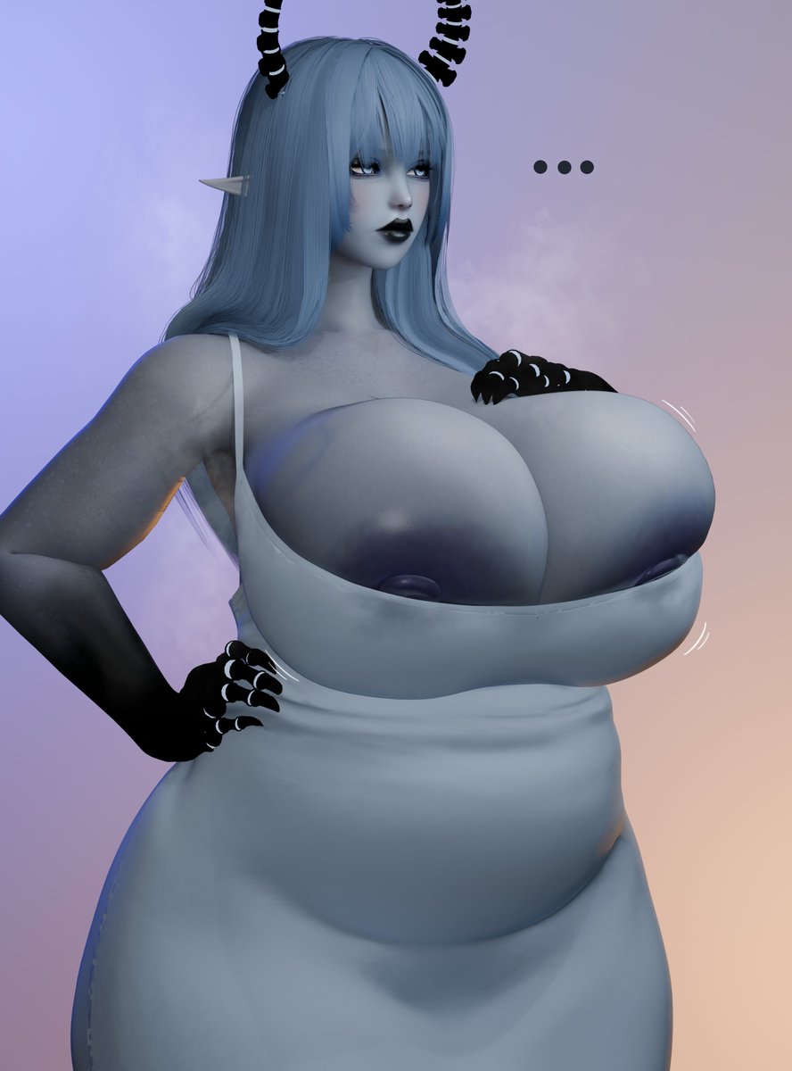 Blue e-mom and her daily problems: obscenely huge tits in cute dresses.. 😒