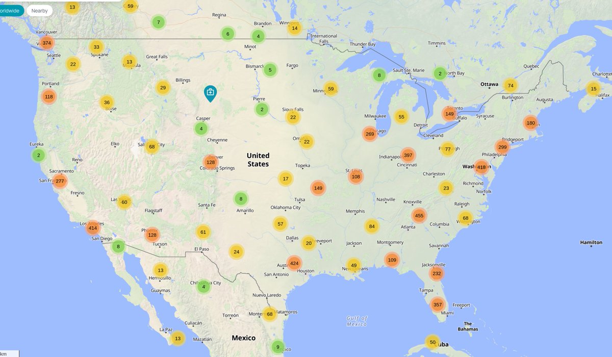 This isn't a map of Starbucks locations.

It's a map of merchants accepting Bitcoin. 

Adoption is just starting too!