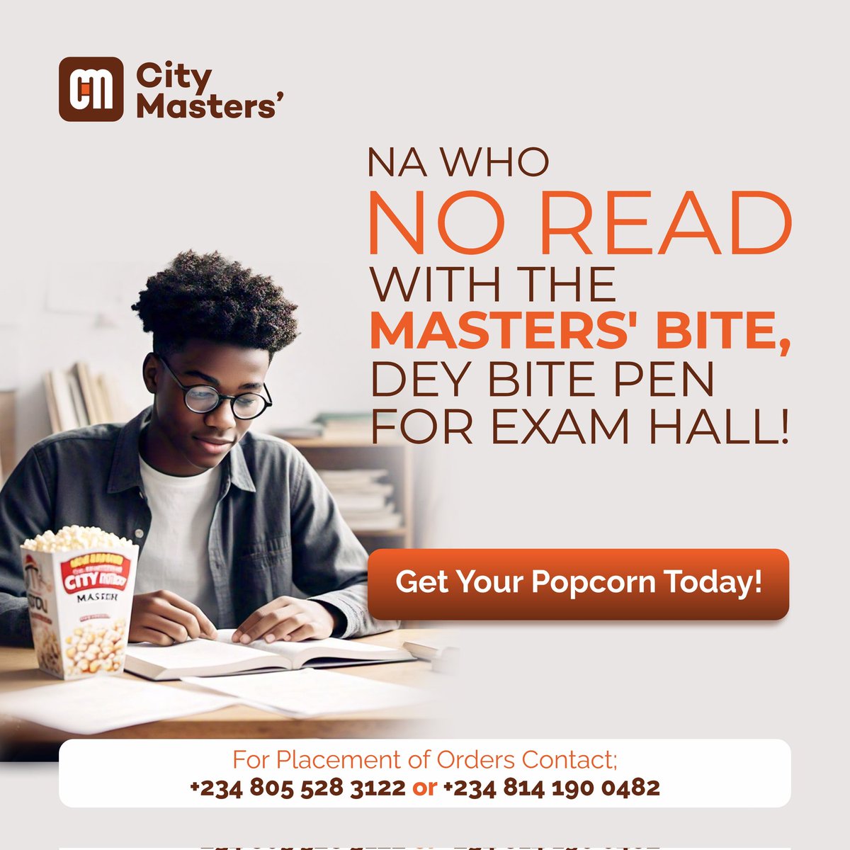 City_Masters_BR's tweet photo. Reading hard? Snack smart 🍿
City Masters’ Bite keeps you focused from first page to last answer.
Get your popcorn today!
#CityMasters #StudyFuel #ExamHallEssentials https://t.co/EFdKtbAwmn