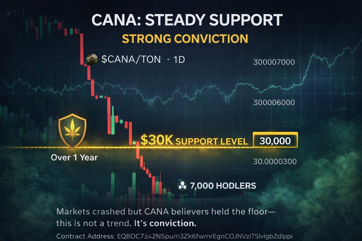 Speaking about resilience…

$CANA has been holding a very strong support around the $30K market cap level for over one year. That’s not luck. That’s belief.

More than 7,000 holders have chosen to stay, build, and HODL through every storm. Even when Bitcoin and $TON dropped to