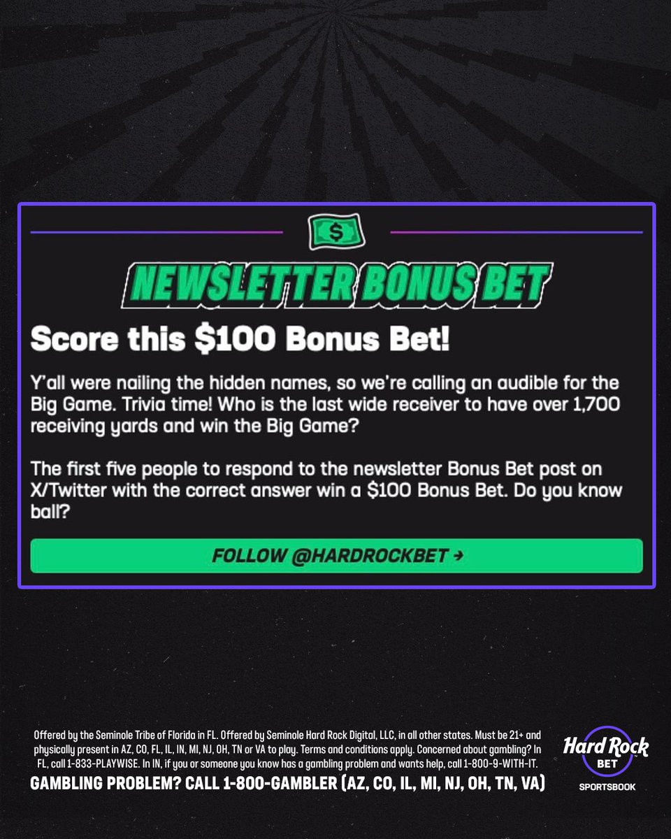 WIN A $100 BONUS BET!

Drop your guess of the hidden name from the newsletter sent to your email ⬇️