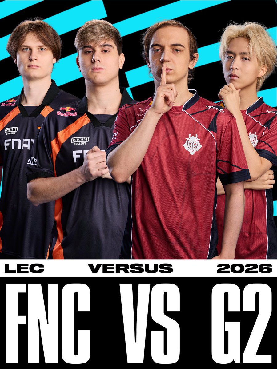 lolesports's tweet photo. #G2WIN: G2 lock Playoffs
#FNCWIN: G2 are eliminated, LR lock Playoffs

@FNATIC versus @G2League starts NOW! #LEC https://t.co/esK04ZzoiN