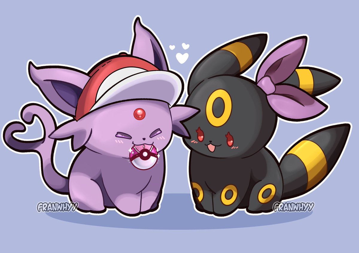Franwhyyy's tweet photo. ❤️AKI &amp; VEE 💜
Red's Espeon and Violet's Umbreon

Happy little menaces ✨
#akamire #RedViolet #Pokemon https://t.co/ME6M9iOmUg