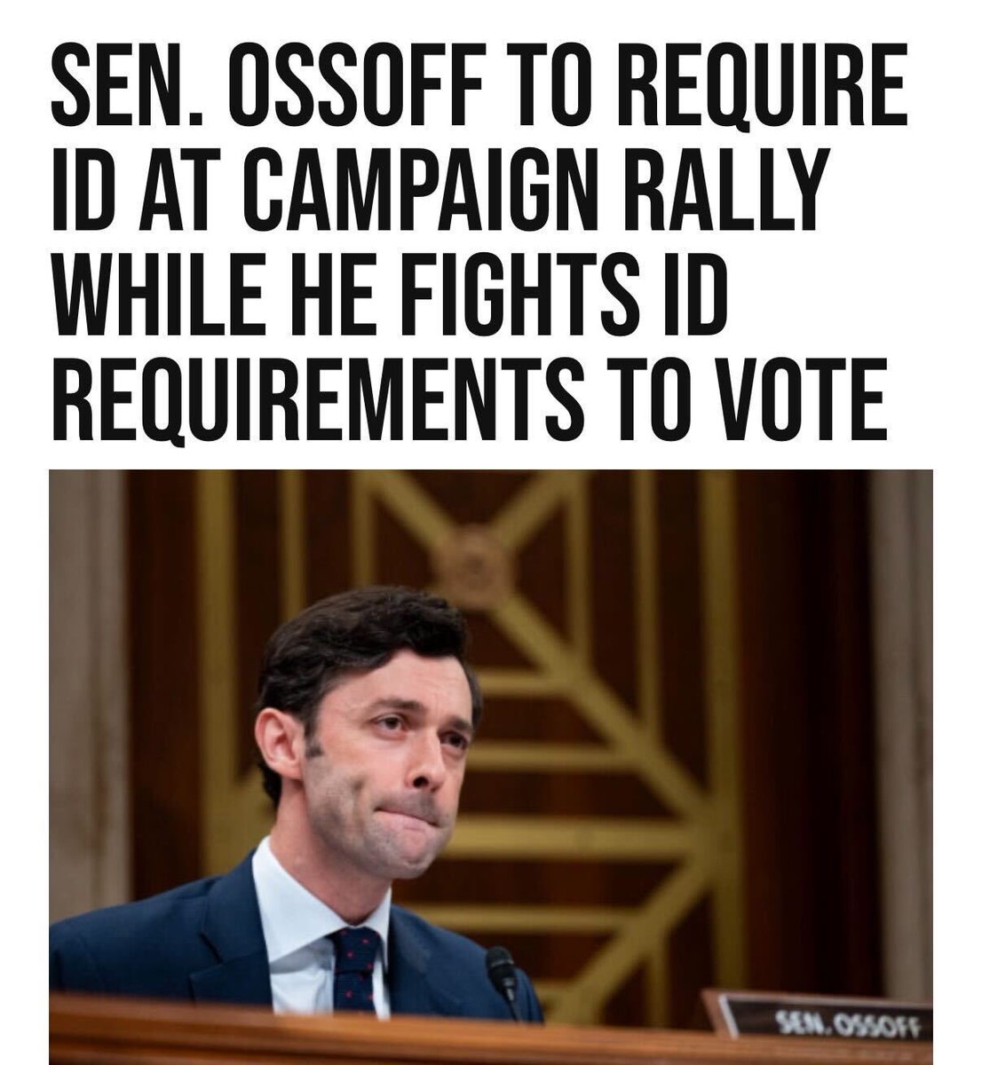 NRSC's tweet image. Having ID checks at your own rallies but not at the ballot box is INSANE. 

Vote Jon Ossoff out in 2026, and bring your ID to do it.
