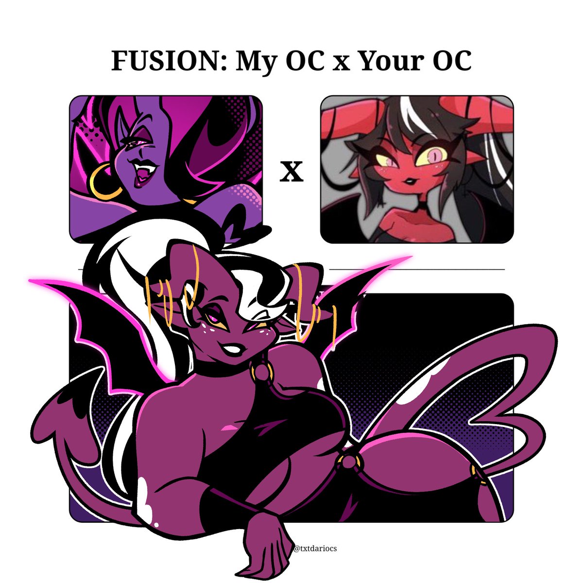 Thank you to everyone that gave me characters to play with!! Here's the first batch of fusions!

Character's belong to <a href="/kleine_taart/">Cakelets ❤️</a>  ,<a href="/milkkirie/">🩷🇻🇪🪳VGEN OPEN!🪳🇻🇪🩷</a> , <a href="/doxo_arts/">☆ duda_oxo // doxo arts</a> ,and <a href="/PrideRing666/">🍾𝐸𝒹 🍷</a>