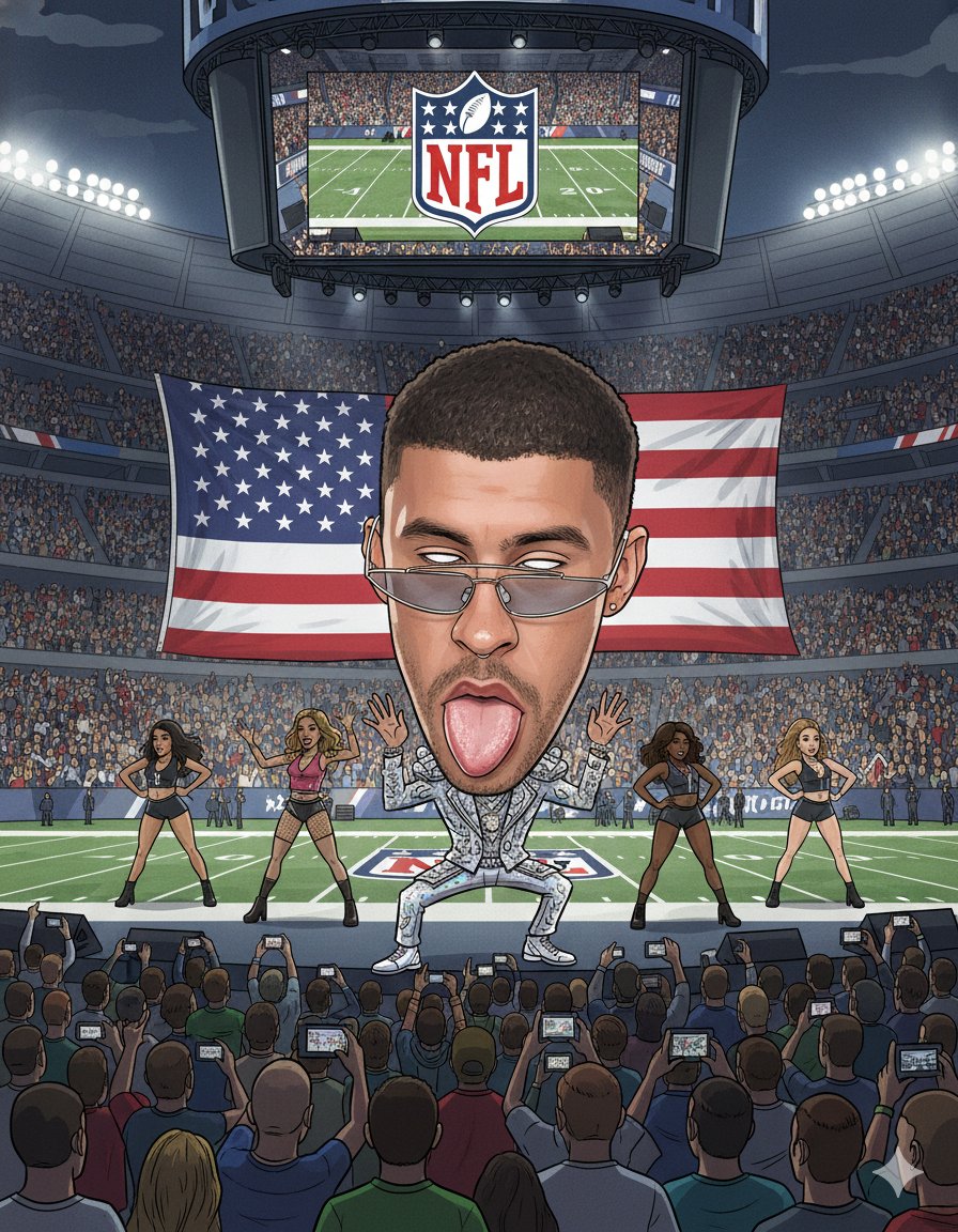 jesusnicolas's tweet photo. Si tú debate deportivo del SB es este personaje creado y representado por un seguidor de Chávez, promotor del socialismo y dictadura venezolana, entonces no sabes de qué va el SB. 

#SuperBowl #SuperBowlLX #badbunnysuperbowl @POTUS https://t.co/POhPUCv1Nj