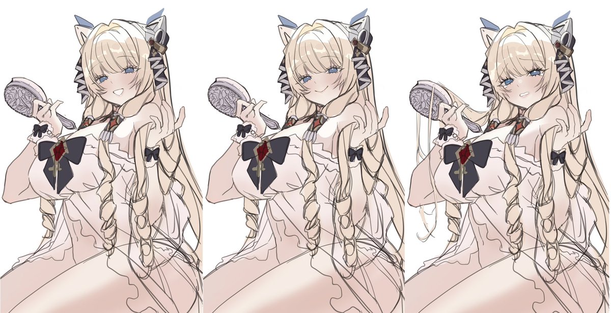 BMp9q's tweet image. お嬢様の表情コロコロ変わるのが好きでラフが決まらない〜絡まってチャイムに助け呼ぶお嬢様もかわいい🤔💭💭