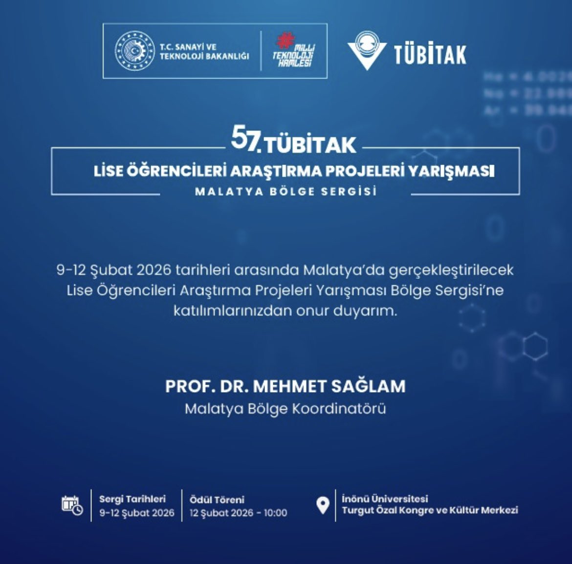 TÜBİTAK Lise Öğrencileri Araştırma Projeleri Yarışması Malatya Bölge Sergisinde yerimizi alıyoruz. 

Tüm bilim meraklılarını öğrencilerimizin emek ve heyecanına ortak olmaya davet ediyoruz…