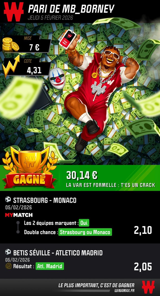 _mborney's tweet photo. Bilan de semaine chez @romainugo__ 🤝

📈 4,31  ✅
📈 2,68  ✅
📈 2,23  ✅
📈 1,82   ✅

Merci à lui, passez le voir 👀

#TeamParieur https://t.co/ZMWkf0oFF0
