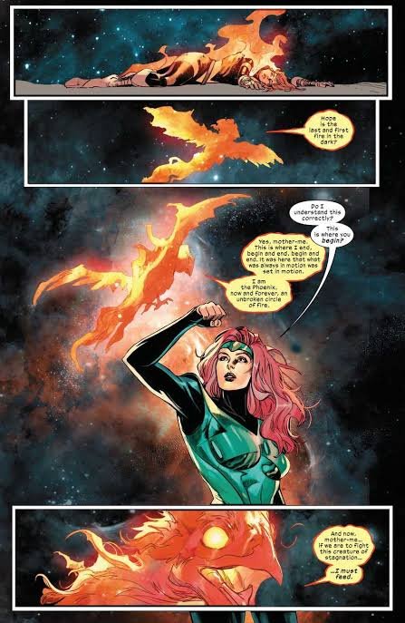 Jean Grey within dying White Hot Room, went into the past and ignited Hope Summers in her mother, making her the Mutant Messiah after House of M set in motion by the Phoenix so she could help rebirth mutantkind and paradox as last fire
#Xspoiler