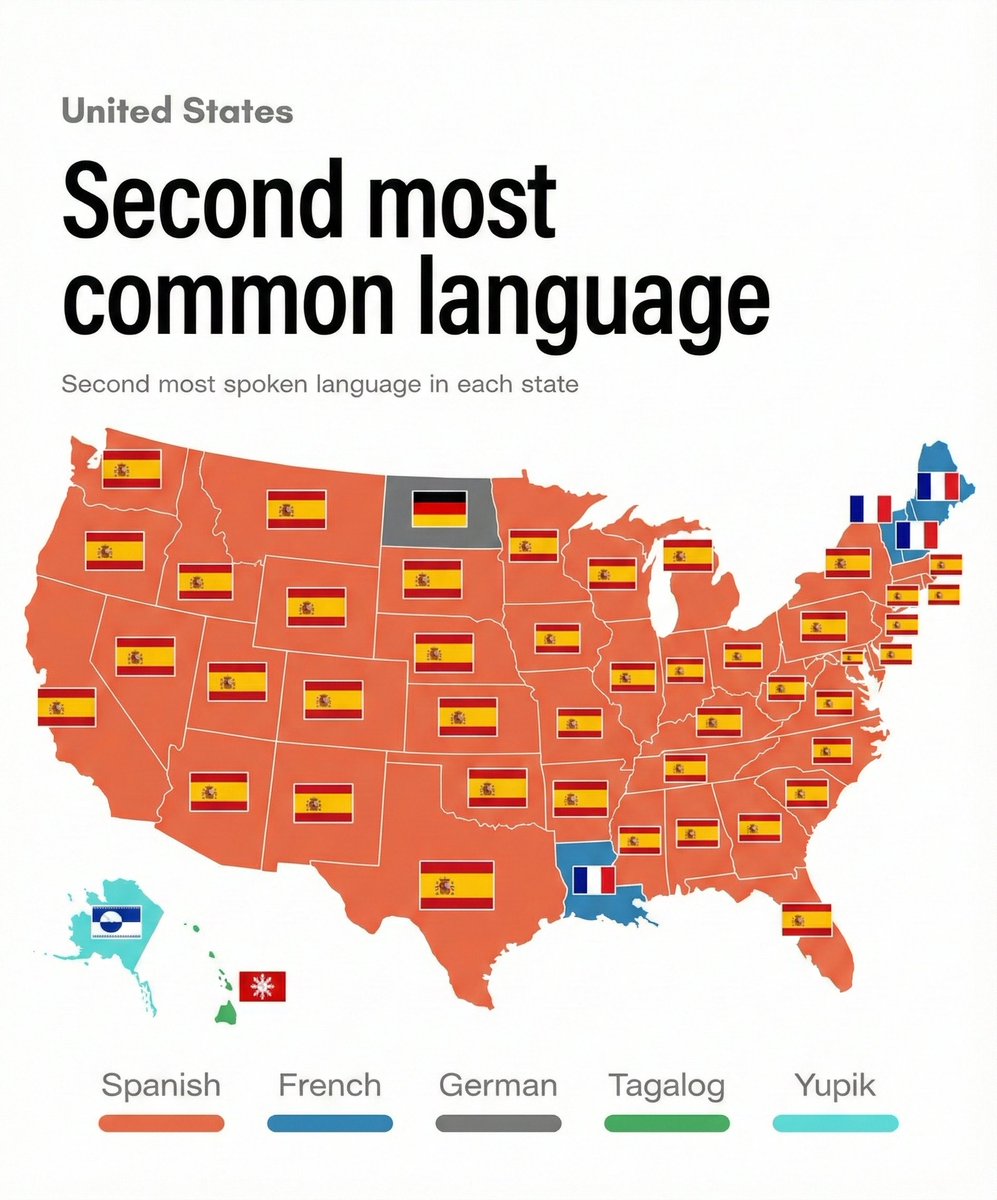🇺🇸 Second most Spoken language in each State