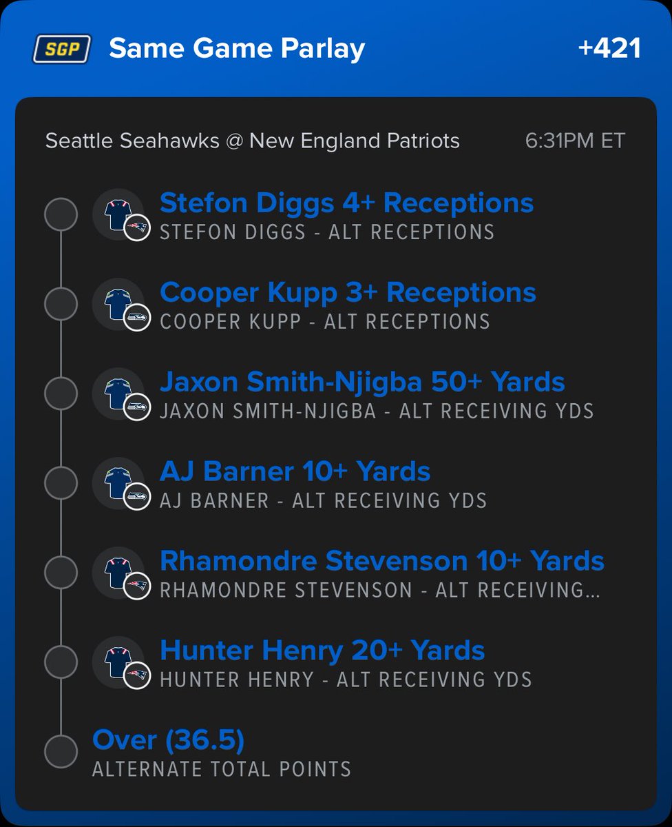 ant_potts's tweet image. #SuperBowlLX 

🎯 Seahawks -4.5 

🎯 Sam Darnold o1.5 PTD 

6️⃣ Hunter Henry or AJ Barner ATTD 
+100 

🧾+421 SGP @FDSportsbook