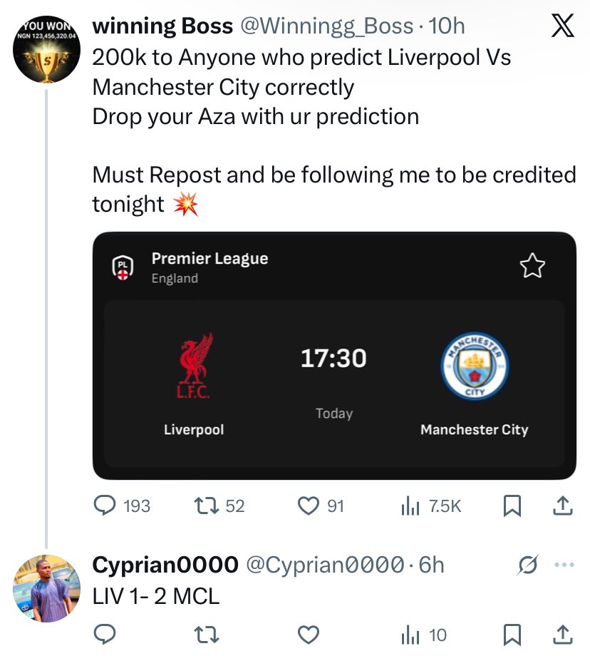 Cyprian0000's tweet photo. @Winningg_Boss Good day, I won the prediction 

9047362003
OPay 
Nzekwe Cyprian https://t.co/sWGKvE0Y0C