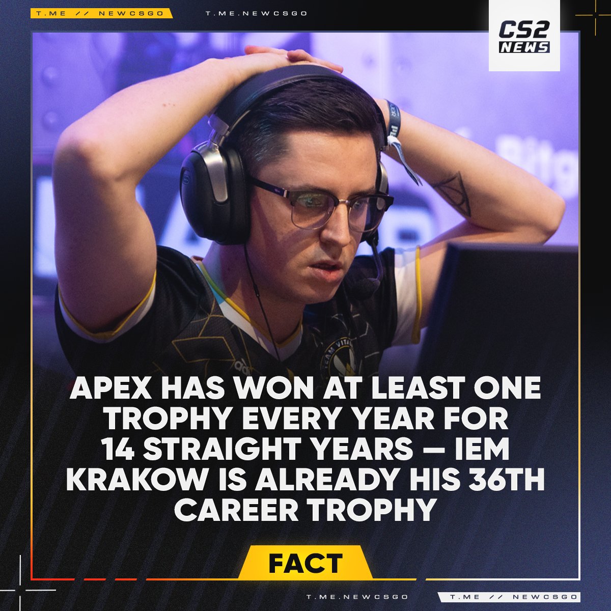 👑 apEX is the GOAT IGL: he's been winning trophies for 14 CONSECUTIVE YEARS.  

Here's a list of 1 trophy from his career every year: 

2013 — 🇫🇷 ESWC 
2014 — 🇸🇪 DreamHack Stockholm Invitational 
2015 — 🇷🇴 DreamHack Open Cluj-Napoca
2016 — 🇱🇹 Global eSports Cup
2017 — 🇺🇸 ESL Pro