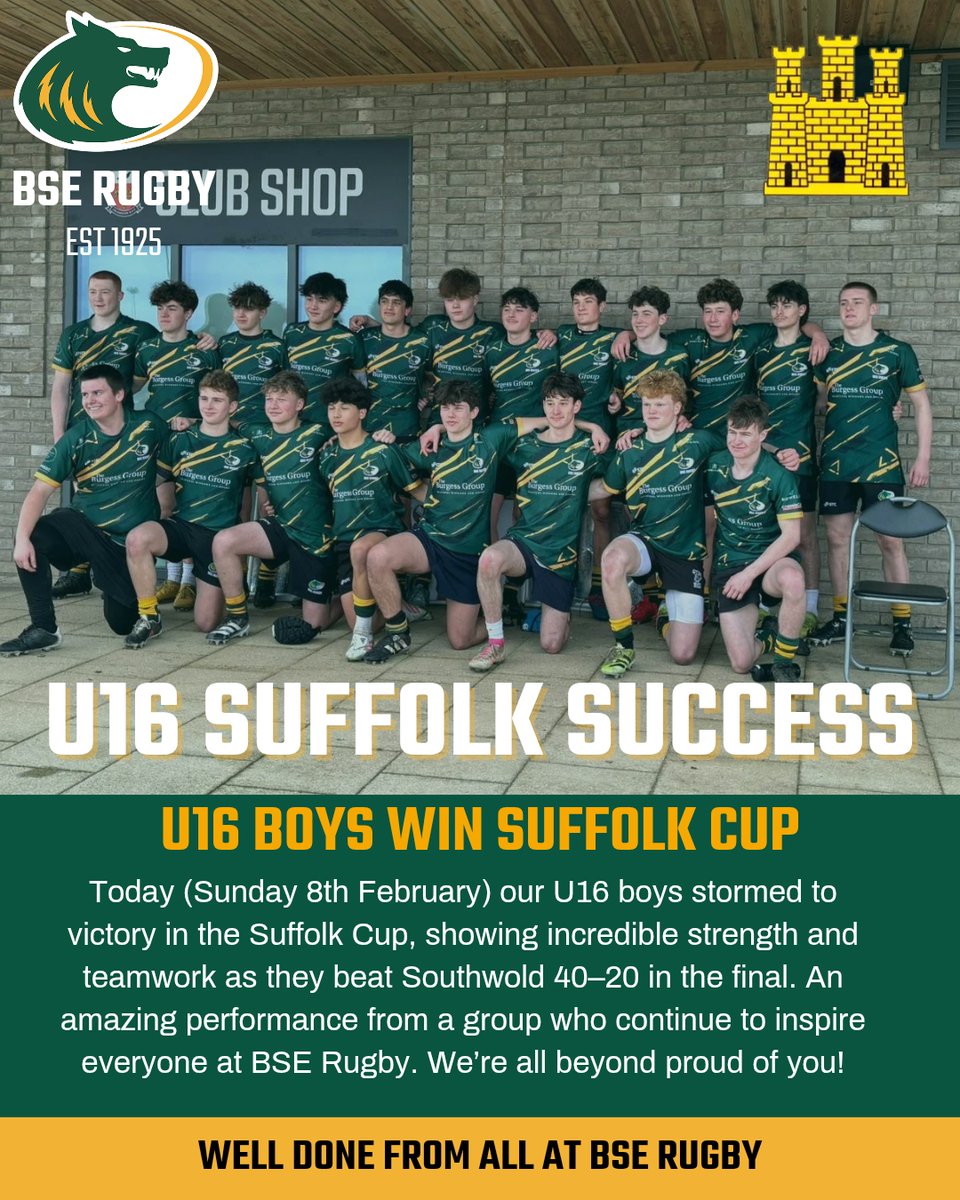 BSERugby's tweet image. Champions of Suffolk! 🏆

A massive shoutout to our U16 boys for clinching the Suffolk Cup with an incredible 40–20 victory over Southwold! Your teamwork, determination, and passion have made the entire BSE Rugby family so proud. 💚

#SuffolkCupWinners #BoysInGreen #RugbySuccess