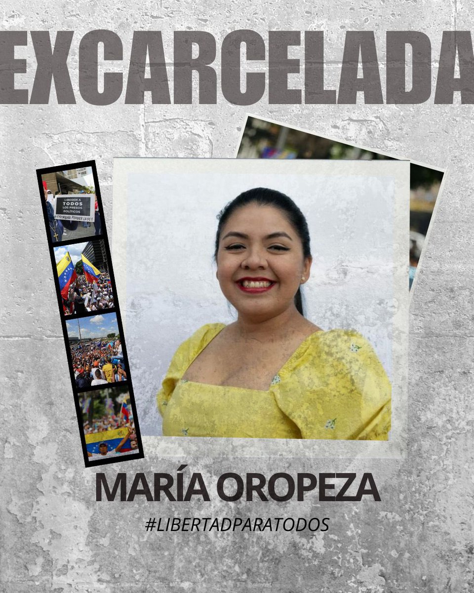 #AHORA | 📌 Confirman la excarcelación de: María Oropeza, Dignora Hernández y
Catalina Ramos, miembros del equipo de María Corina Machado, la tarde de este #8Feb 
Vía <a href="/RHelicoide/">Realidad Helicoide</a>