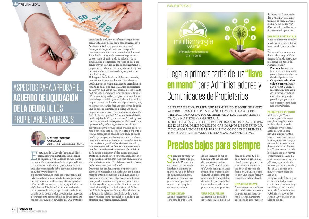 CAFMadrid's tweet photo. 💶 Aspectos para aprobar el acuerdo de la liquidación de la deuda de los propietarios morosos. Por Manuel Moreno González, administrador de fincas colegiado #AFColegiados 

Descarga la revista completa aquí 👇  
https://t.co/iPnj92JNMP https://t.co/OqA2nZQQrW