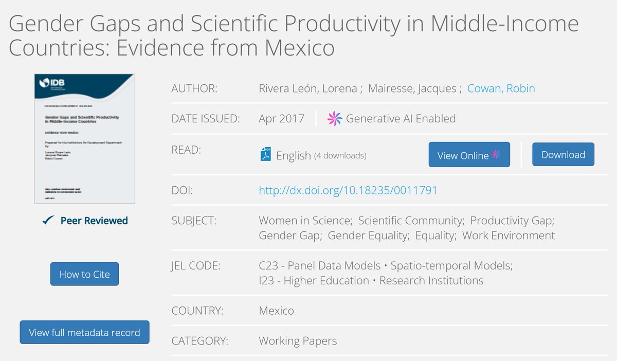 Para una investigadora promedio en universidades públicas, la productividad es alrededor de 8% mayor que la de sus pares hombres. Si se eliminaran las brechas de género, la productividad agregada de las mujeres en esas universidades aumentaría, en promedio, 7%.

10.18235/0011791