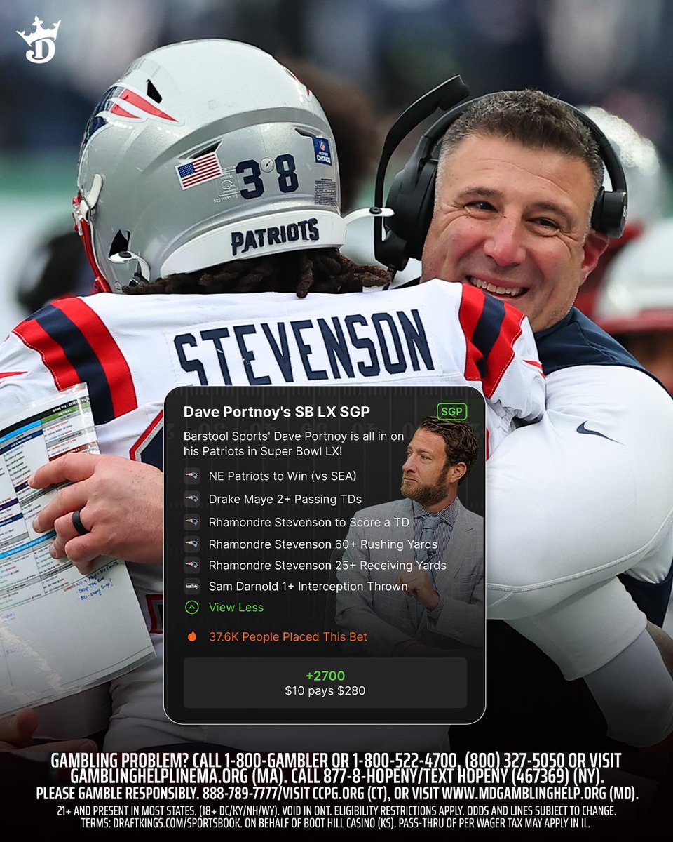 Over 37K are riding with <a href="/stoolpresidente/">Dave Portnoy</a>'s Super Bowl LX single-game parlay 👀