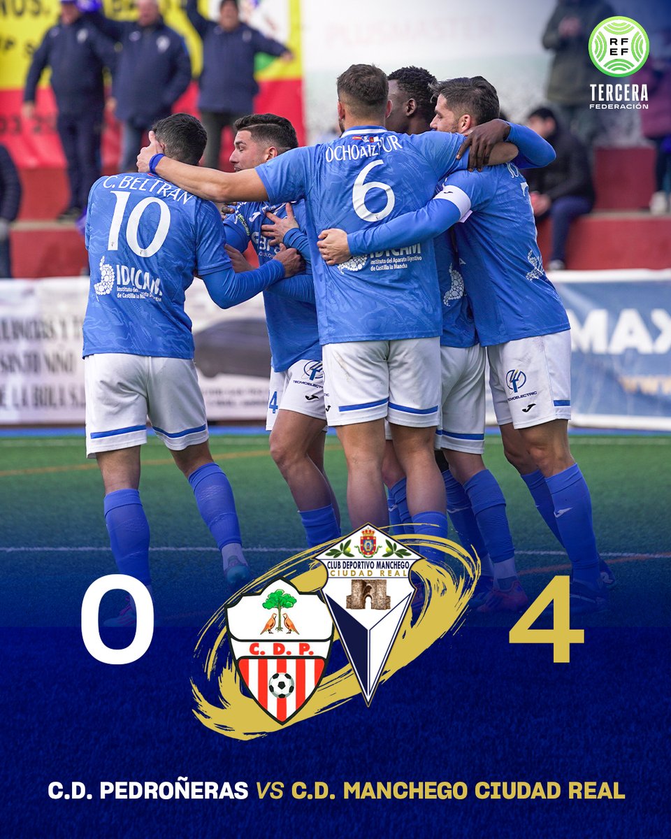 ➕3⃣  Victoria mancheguista en el Municipal de Las Pedroñeras

⚽️ Elvio Gelmini (17´), Juan Pliego (54´), José Ramón (79´) y C. Beltrán (80´)

#AupaManchego 💙🤍