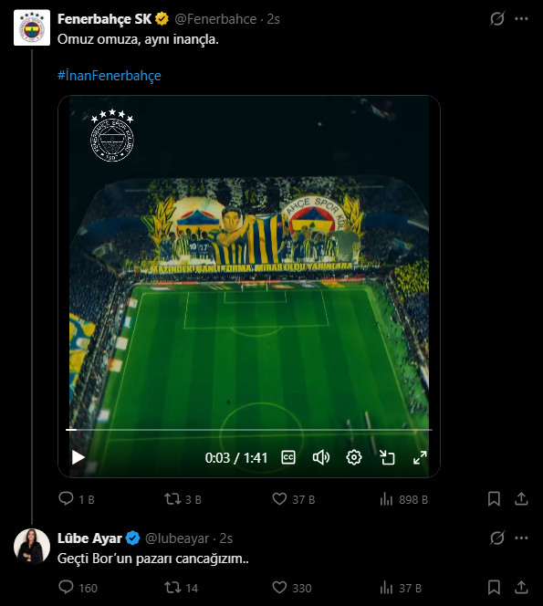 İnanmayanlardan olduğunuzu görmek inanın beni hiç mi hiç şaşırtmadı Eski Başkanımız Sn. Ali Koç ve yönetimine yıllarca inanmış birisiniz yarım sezonda nağmağlup takıma inanmayacak kadar ne tetiklemiş olabilir ki sizi? <a href="/lubeayar/">Lûbe Ayar</a>