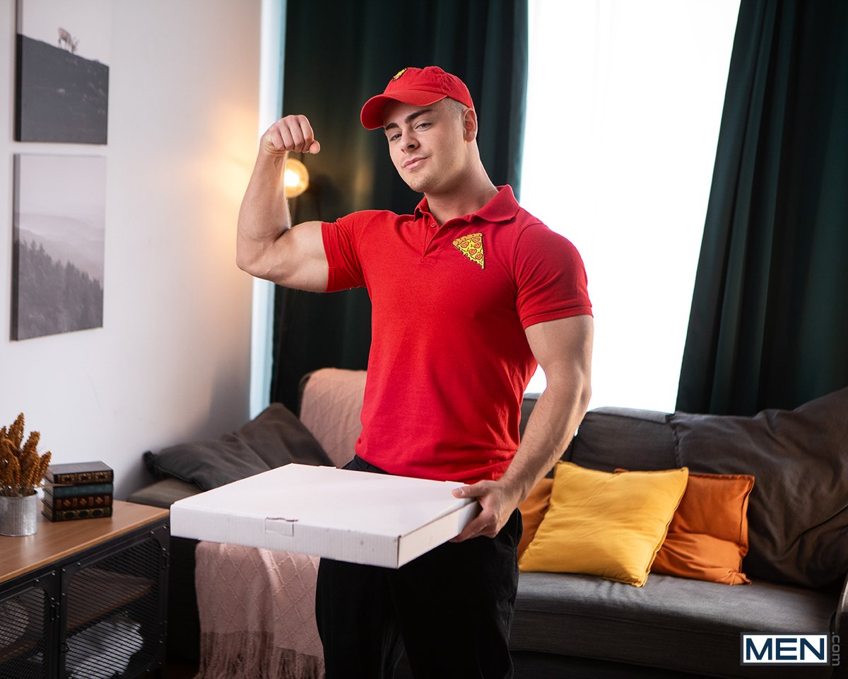 Men's tweet photo. Fuck the pizza, these two hotties want to get stuffed with cum instead! Drop the pants, @Cole7Black! 🥵🍑

Watch Cole dick down @11_thick_angel &amp; #BrodySummers in BOOTY DOUBLE WHAMMY on February 11th! https://t.co/Lp5jp2uuPD