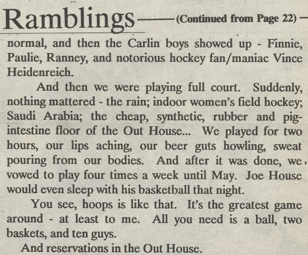 Bill Simmons Holy Cross Student Newspaper ReReadables (1990)

Bill writes about playing basketball with his buddies, including Joe House