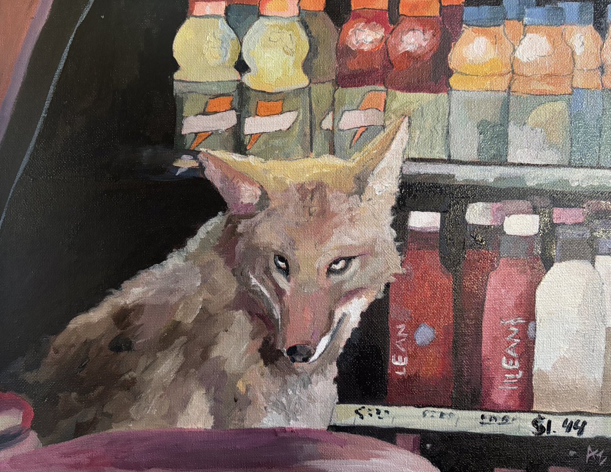 awful_feline's tweet image. Quiznos Coyote 

11”x14” Oil on Canvas