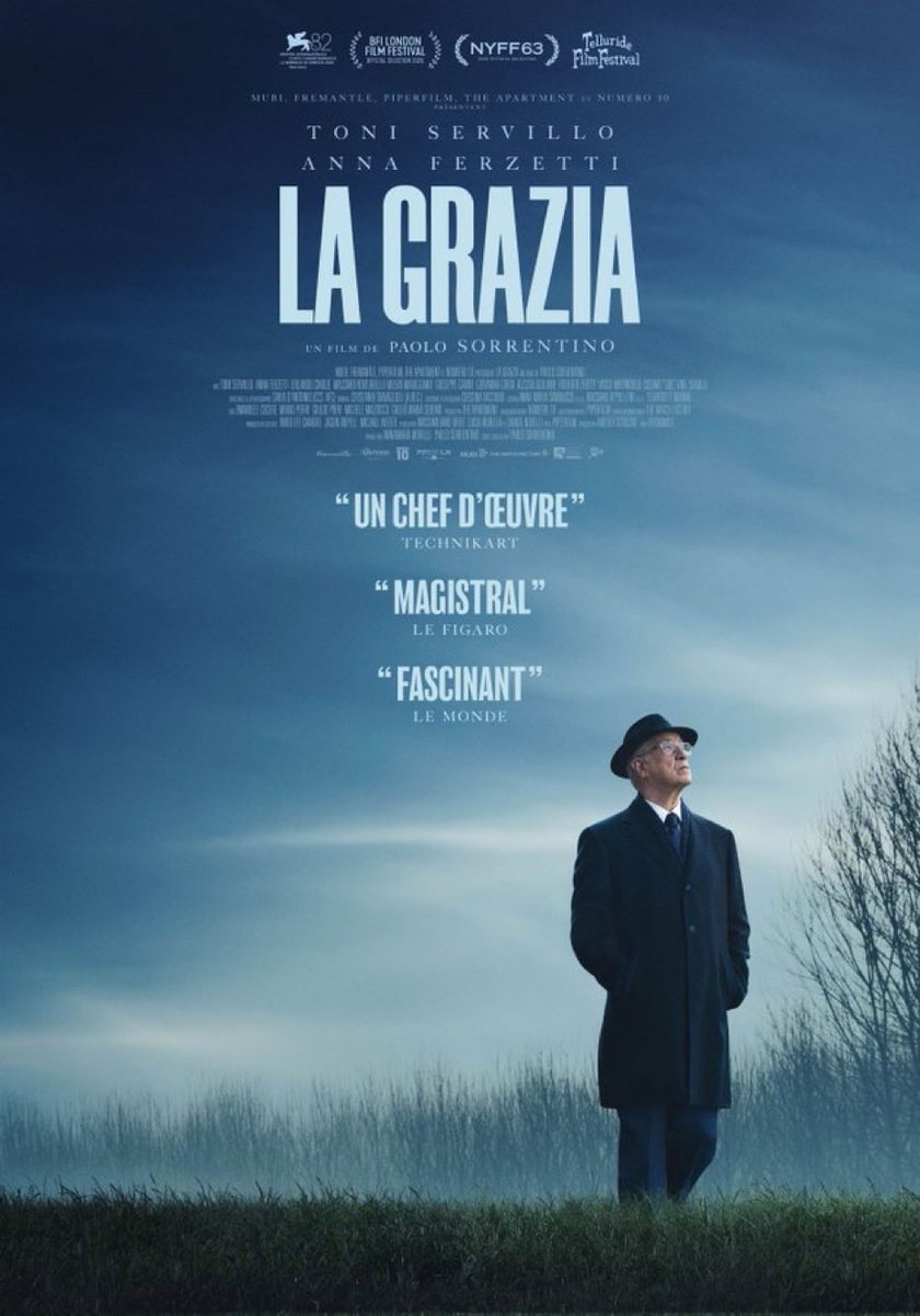 « La grâce est la beauté du doute ». Immense film de Paolo Sorrentino avec Toni Servillo dans le rôle d’un président de la République tiraillé entre la loi, la vie et la quête de vérité.