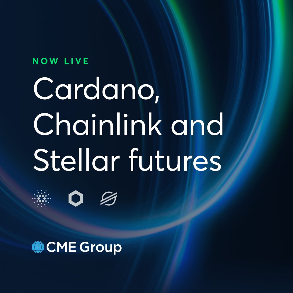 CMEGroup's tweet image. Cardano, Chainlink and Stellar futures are now available to trade.

Expand your trading strategy with the capital efficiency and flexibility of these new contracts, available in both larger and micro sizes. 

Start trading today. ➡️spr.ly/6017hJmvS