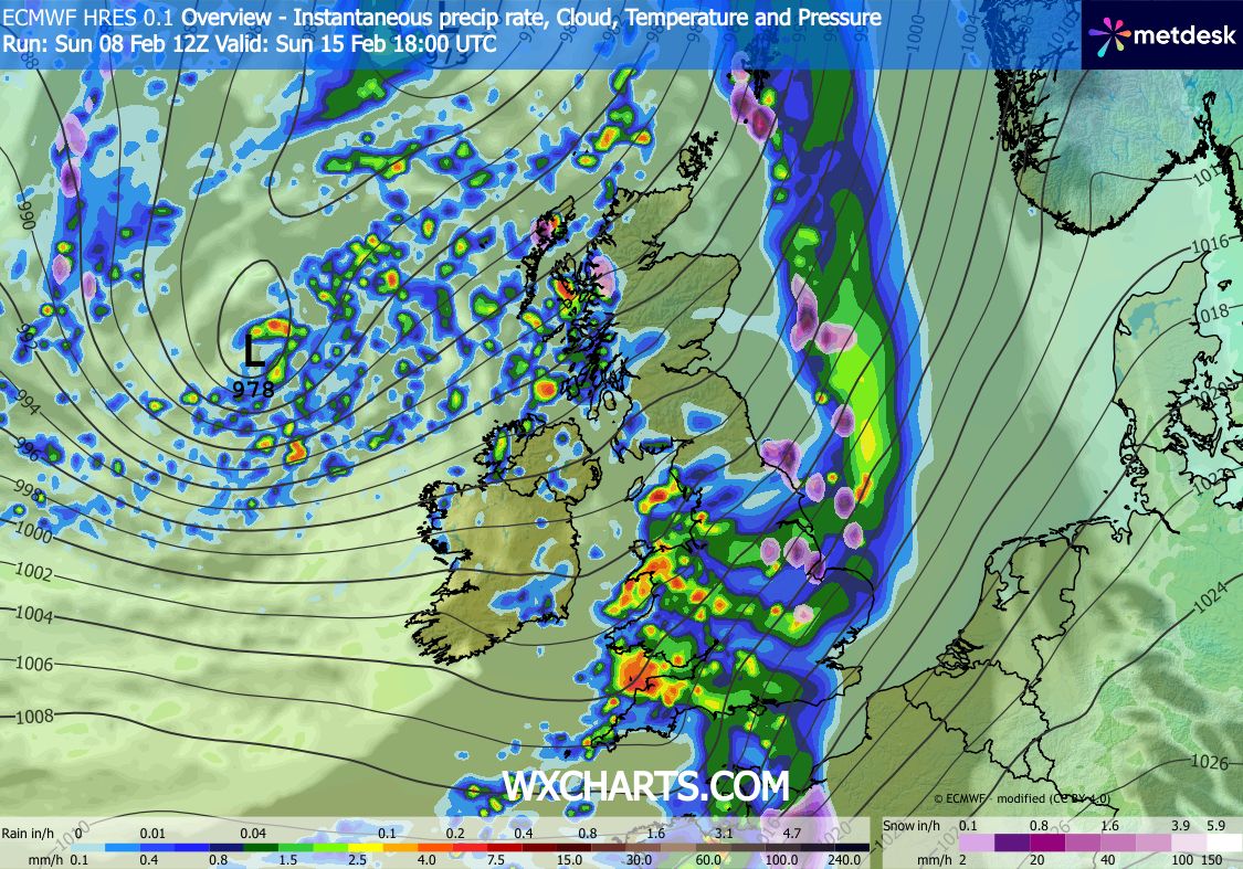 A bit of an uncertainty around next Sunday with a possible low bringing some wet &amp; windy evening overnight into Monday morning (16th Feb)
I'll continue monitoring &amp; update accordingly