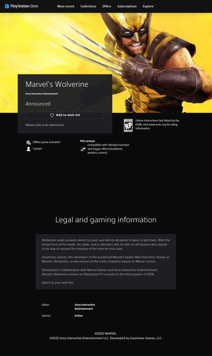 Marvel's Wolverine Listed On PlayStation Store Mexico To Launch 3rd Quarter  2026 (July