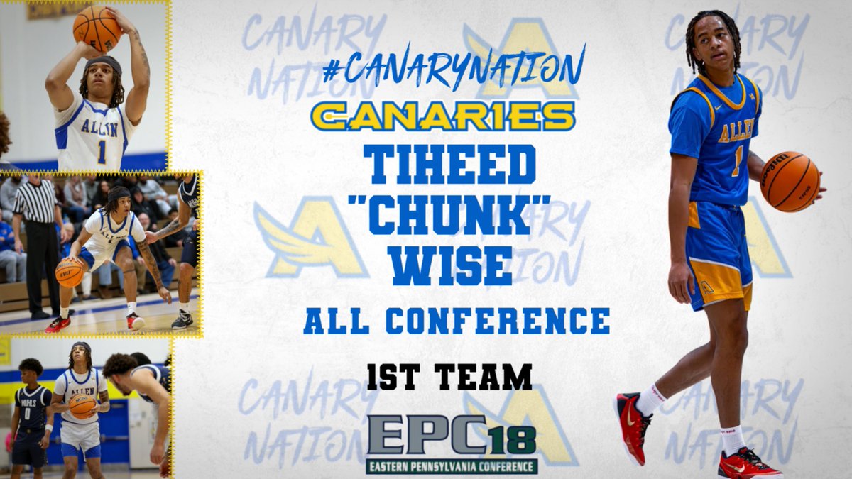 Congratulations to Senior Tiheed "Chunk" Wise on being named to the East Penn Conference 1st Team!  Chunk has helped lead the Canaries to League and District Playoff Berths this year and a 16-6 regular season record, the teams best in several years!  Congratulations Tiheed Wise!