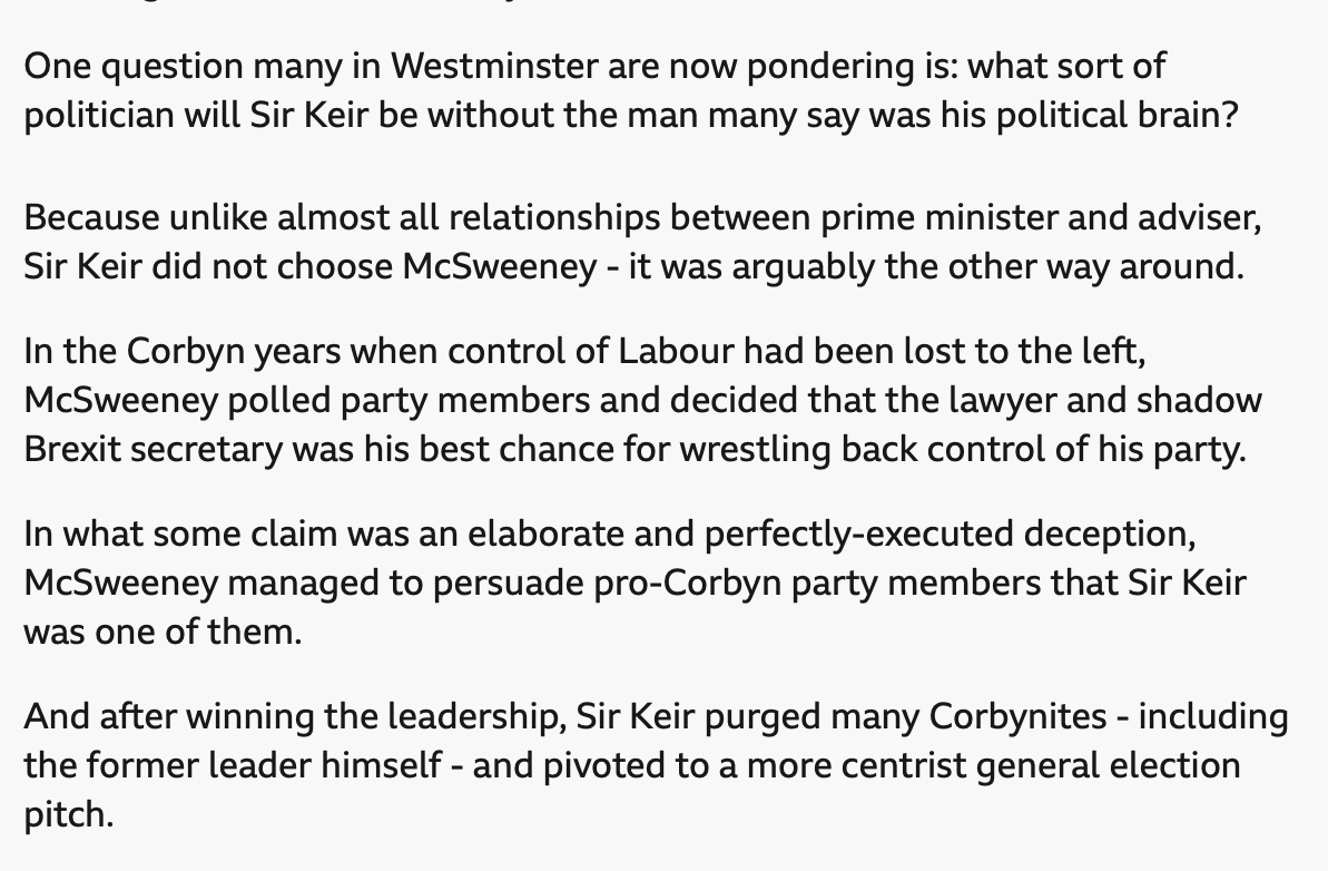 From tonight's BBC analysis of McSweeney's departure. In all seriousness, has the BBC *ever* made these points so directly in the six years McSweeney has been running Labour? It just feels as if this might have been useful info for the public to consider before now!