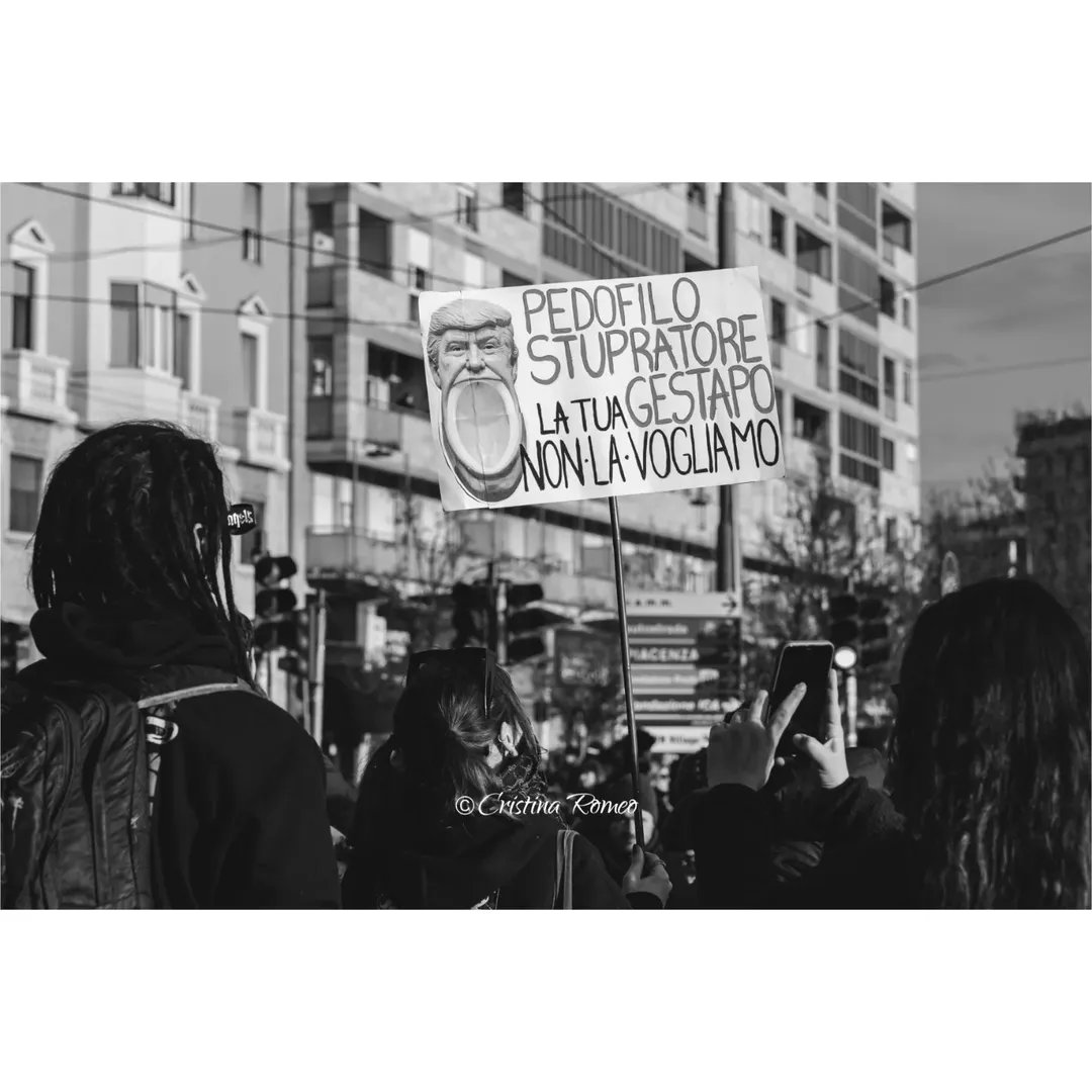 A message to Trump from Milan:

❝Pedophile. Rapist. We don’t want your Gestapo.❞
