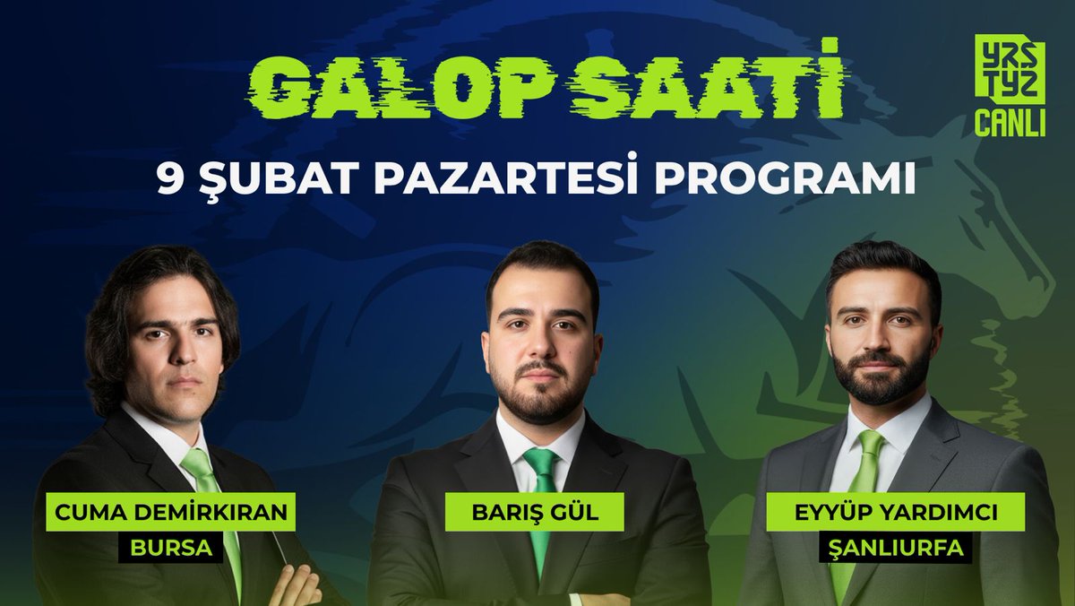 Galop Saati ile yarış heyecanı başlıyor!

Bugün saat 11.30'da <a href="/Baris_Gulll/">Barış Gül</a> moderatörlüğünde <a href="/CumademirkR/">CUMA DEMİRKIRAN</a> ve <a href="/eyyup_mc/">eyyüp yardımcı</a> Bursa ve Şanlıurfa yarışlarını CANLI yayında Galop Saati programında yorumluyor.

İzlemek İçin ➡️ youtube.com/watch?v=MQEAOH…