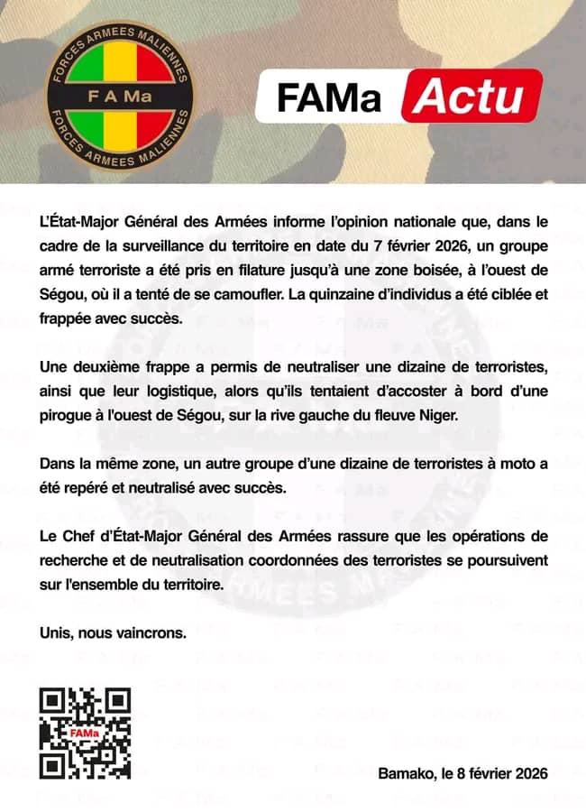 kaliloi_sy's tweet photo. Les vecteurs aériens FAMa ont nēutralisé une cinquantaine de terros-terros aux alentours de Ségou.
■ #Redac #Kati24 https://t.co/IXYBQ8gHSl